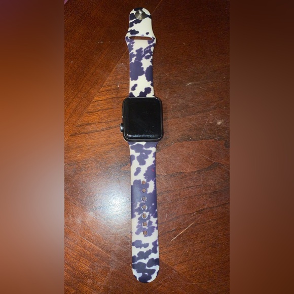 Smartwatch with Black and Purple Patterned Band